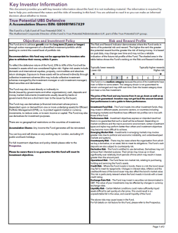 True Potential UBS Defensive Key Investor Information