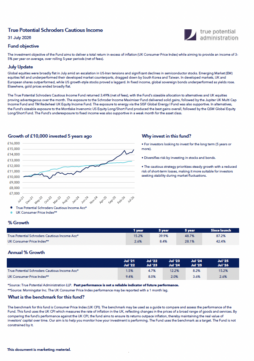 True Potential Schroders Cautious Income Factsheet